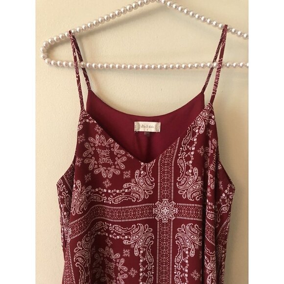 Altar'd State Womens Size Small Burgundy Paisley Swing Dress Sleeveless Pockets - Picture 2 of 4